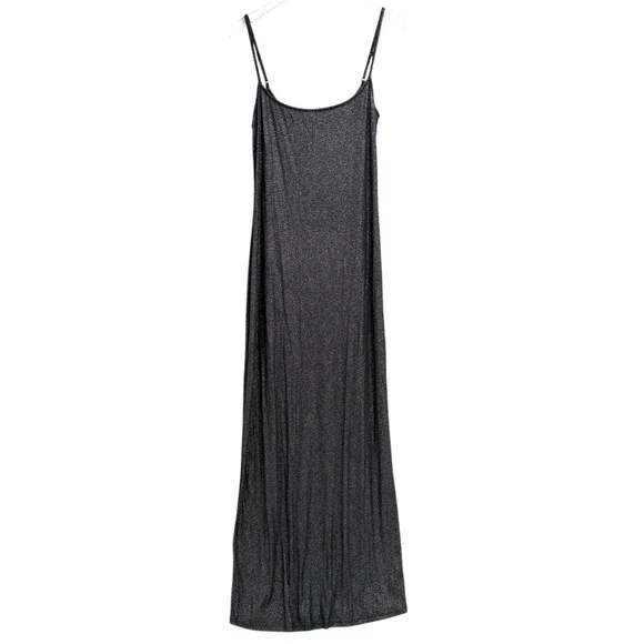 Aerie No Party Needed Maxi Dress XL Metallic Black Ribbed Shimmer Stretch - Picture 2 of 11